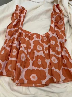Vestique Pink Rust Floral Ruffle Babydoll Tank Top Size M 100% Cotton thumbnail 6