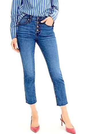 J. Crew Raw Hem Button Fly Cropped Vintage Straight Jeans thumbnail 1