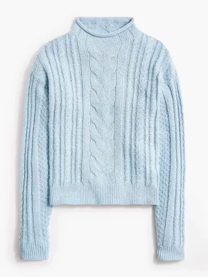 J. Crew Women’s Rollneck Cable Sweater, Light Blue, Size Small, 90s Sweater thumbnail 1