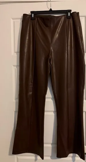 Abercrombie Faux Leather Wide-Leg Pants in Deep Brown thumbnail 1