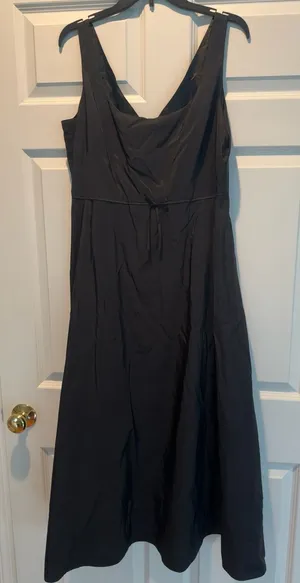 J.Crew Black Midi Dress Sleeveless Tie Waist V-Neck Classic A-Line Pockets large thumbnail 1