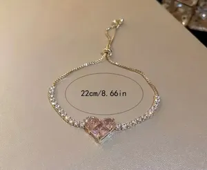 1pc Cool Style Sparkling Zirconia Heart Bracelet Pink thumbnail 2