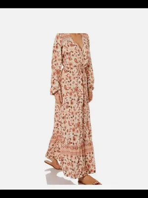 Rip Curl Cream Paisley Long Sleeve Boho Midi Dress Medium thumbnail 3