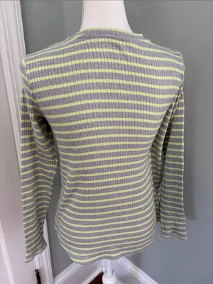 American Eagle Outfitters Gray and Lime Green Striped Long Sleeve Top Small thumbnail 3