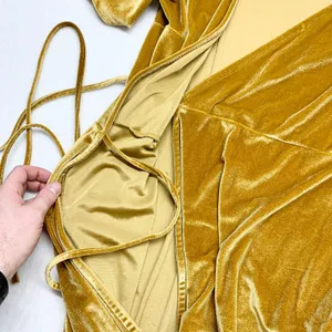 Baltic Born Velvet Wrap Maxi Dress Women Sz L Gold Flutter Sleeve Wedding Formal thumbnail 6