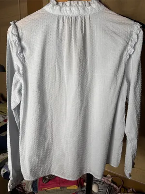 J.Crew Classic Sky Blue Clip Dot Ruffle Trim Popover Blouse Size Medium thumbnail 10