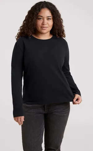 Nuuds Women's XL Vintage Cotton Long Sleeve Relaxed Everyday T-Shirt in Black thumbnail 1