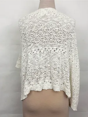 Aeropostale Open-Front Cream Knit Crochet Sweater Cardigan Small thumbnail 2