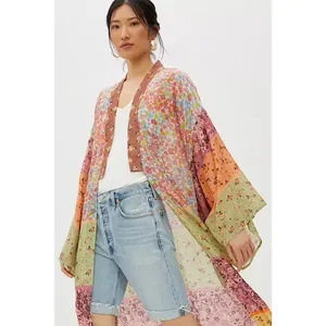 Anthropologie Bl-nk London Pastel Long Floral Patchwork Kimono Multi One Size thumbnail 7