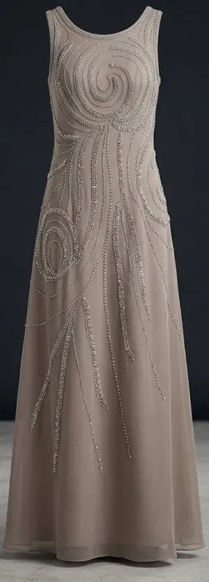 Wedding Dress Taupe/Silver& pearl Beaded Formal Gown Dress size 12 thumbnail 3