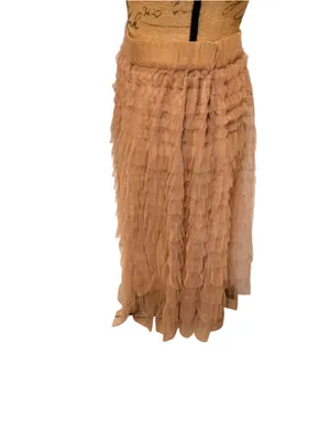Ruffled Tulle Midi Skirt Beige Women’s Size L thumbnail 6