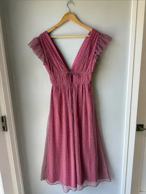 Lulu's Soft Girl Yours Evermore Mauve Swiss Dot Ruffled Midi Dress thumbnail 3