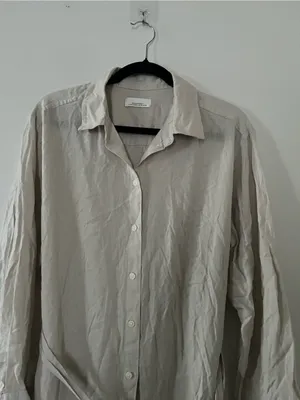 H&M Linen Beige Maternity Midi Shirt Dress Medium Euro Summer Old Money Coastal thumbnail 3