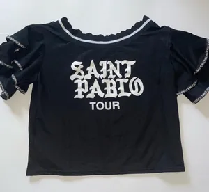 Saint Pablo Tour Croptop with Layered Sleeves Black Size M thumbnail 1