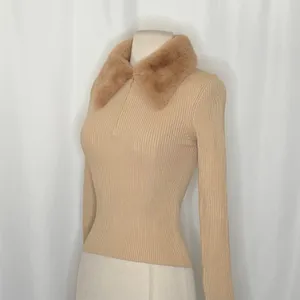 NWT!! ZARA Faux Fur Lapel Knit Sweater Tan‎ Light Brown Zipper Pullover Small thumbnail 6