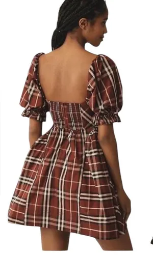 Anthropologie Maeve Red Tartan Plaid Puff Sleeve Mini Dress thumbnail 1