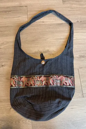 Made in Thailand Grey Black & Red Elephant Embroidered Hobo Bag thumbnail 1