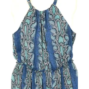 SUNDANCE Catalog Python Snake Print Lined Halter Dress Size Small Blue Ruffles thumbnail 2