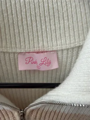 Pink Lily Striped Knit Half-Zip Sweater Vest Cream Beige Preppy Fisherman thumbnail 2