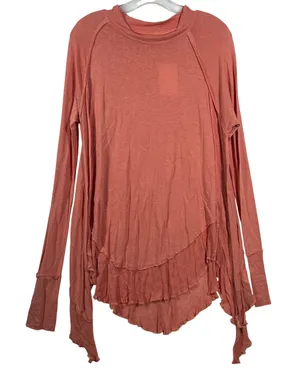 Free People We The Free Pinched Cheeks Linen Blend Tunic Top Coral‎ Pink Small thumbnail 1