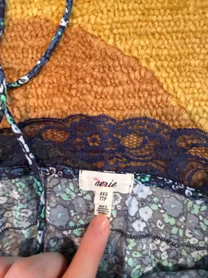 Aerie Floral Navy Blue Green Mini Lace Tie Sleeve Very Short Slip Dress Size XXS thumbnail 3