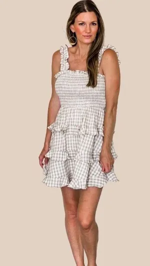 Mable Gingham Smocked Ruffle Tie Back Dress Sz Medium thumbnail 12