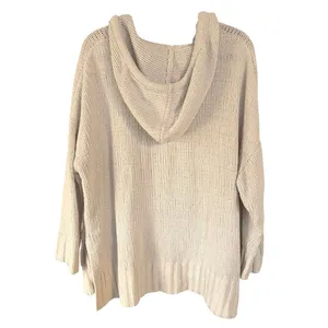 Aerie Crochet Chenille Cream Knit Hoodie Sweater Soft Cozy Oversized Boho Medium thumbnail 3
