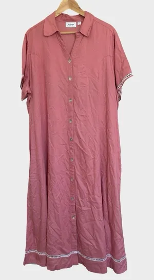 National Button Front Shirt House Dress Women's 2X Pink Short Sleeve Loungewear thumbnail 1