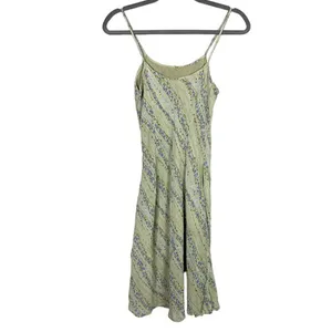 Zara Shimmery Floral Print Spaghetti Strap Slip Midi Dress Lined 10 Green Purple thumbnail 4