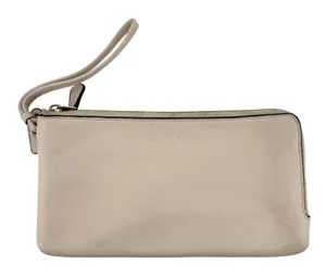 Coach Double Zip Pebble Leather‎ Wristlet Wallet Clutch Cream F54056 Gold Accent thumbnail 1