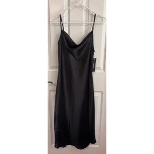 Bebe Black Satin Slip Dress Women's Small NWT Cowl Neck Midi Spaghetti Strap thumbnail 2