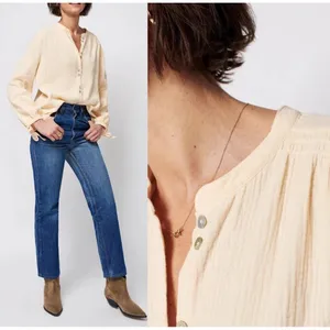 Faherty Everleigh Dream 100% Organic Cotton Gauze Shirt Top‎ Cream Women Size M thumbnail 2