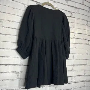 Carly Jean Los Angeles Black Blouse 1/4 Sleeve Mini Dress SZ S 100% Cotton Top thumbnail 8