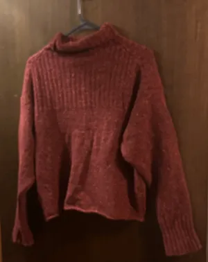 J.CREW Burgundy Merino Wool Alpaca Blend Mock Neck Ribbed Yoke Sweater Size S thumbnail 4