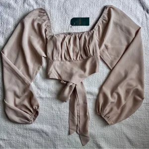 Remidoo Tan Crop Top With A Tie In The Back. Long Sleeves.‎ NWT Size Small thumbnail 1