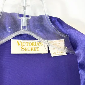VTG Victoria's‎ Secret Large Pajama Top Purple Satin Trim Double Breasted 1696 thumbnail 9