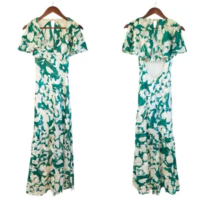 ASTR‎ the Label Velvet Burnout Midi Dress XS Green Floral Open Back Thigh Slit thumbnail 2