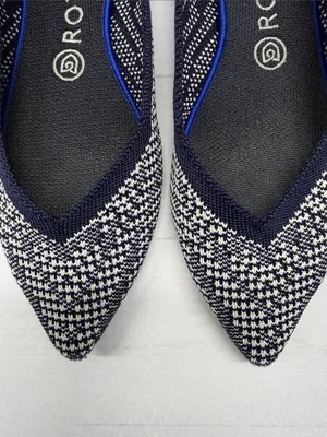Rothy's Navy and White Houndstooth The Point Knit Ballet Flats thumbnail 5