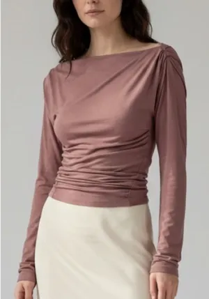 Free People Night We Met Long Sleeve purple Ruched Off The Shoulder Tunic Top thumbnail 1