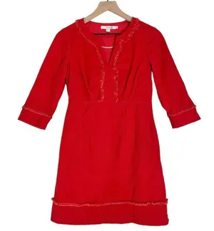 Boden Women’s 3/4 Sleeve V Neck Fringe Detail Dress in Orange Size 4 Petite thumbnail 1