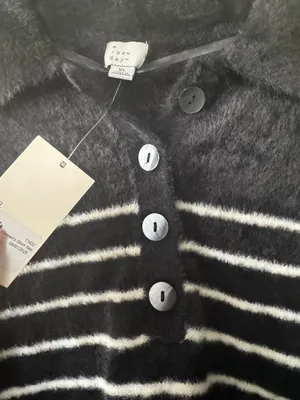 a new day Black Fuzzy Striped Polo‎ Cardigan thumbnail 3