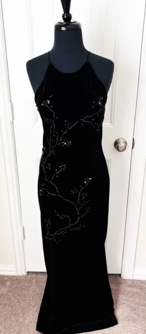 Vintage 90s Roberta Velvet Dress Black Maxi Flowers Vines Size Large thumbnail 1
