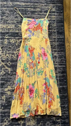 Urban Outfitters Yellow Floral Midi Dress with Multicolor Print thumbnail 1
