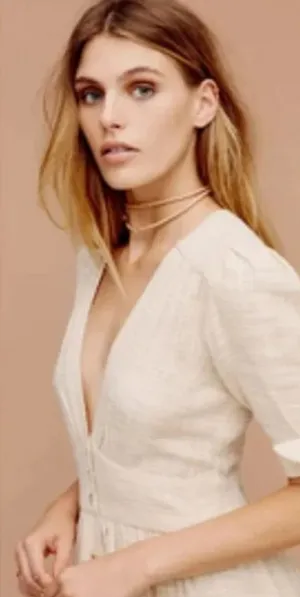 Free People Cream Button-Down V-Neck Midi Dress Large thumbnail 1