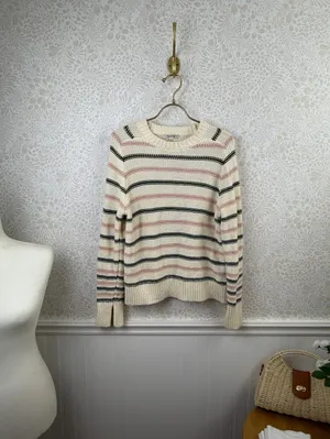 Madewell Cream Pink & Green Striped 100% Cotton Crewneck Sweater - Size - XS thumbnail 4