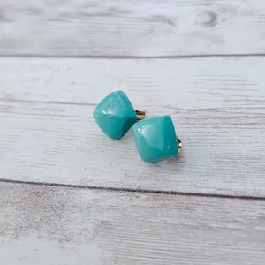 Vintage Clip On Earrings Dainty Turquoise Tone 5/8" thumbnail 2