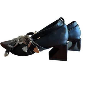 Guanghuiyuzu Black Pointed Toe Buckle Strappy Block Heels‎ Women's Size 35 thumbnail 12