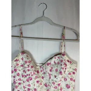 Zara Mini Dress Womens M White Pink Floral Rose Corset Bustier Strappy thumbnail 3