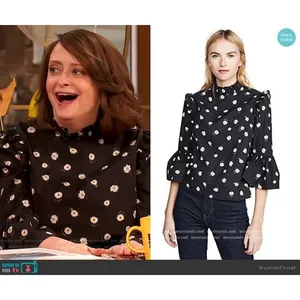 Alice + Olivia Women Cotton Henrietta Daisy Blouse Black Ruffle Bell Sleeve thumbnail 3
