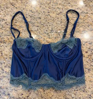 Victoria’s Secret Navy Satin Lace Corset Bustier Top 32B thumbnail 1